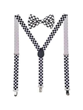 Men AB Elastic Band Checkered Suspender With Maching Polyester Bowtie